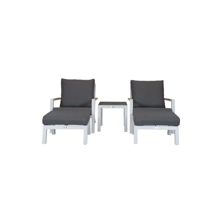 Qopps Ascon set van 2 loungestoelen met 2 voetenbankjes en bijzettafel