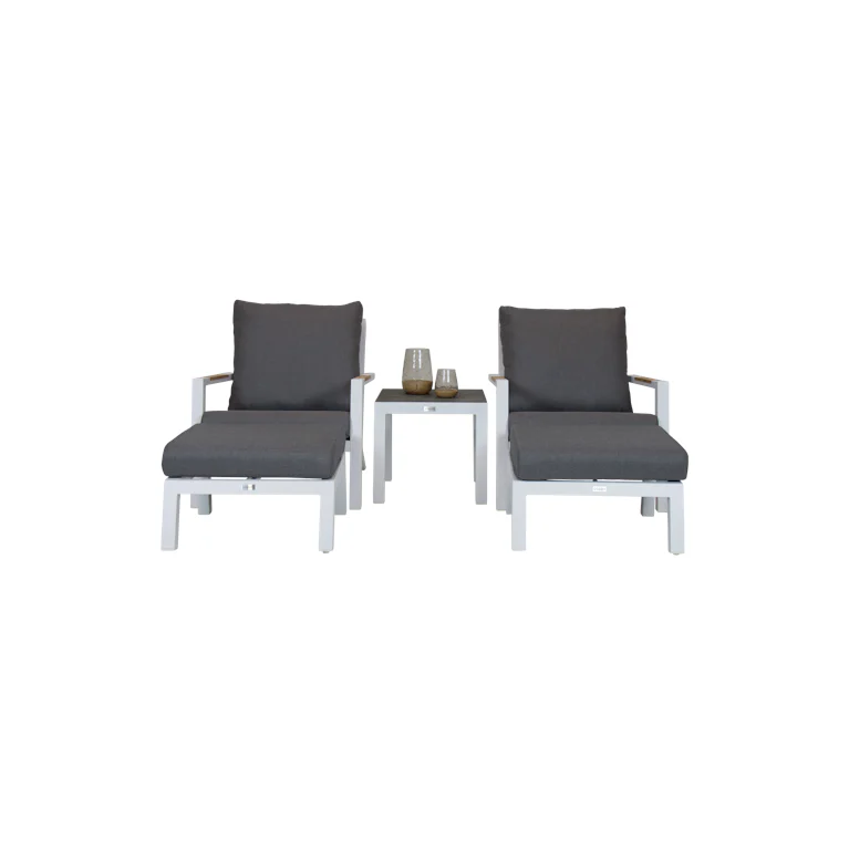 Qopps Ascon set van 2 loungestoelen met 2 voetenbankjes en bijzettafel