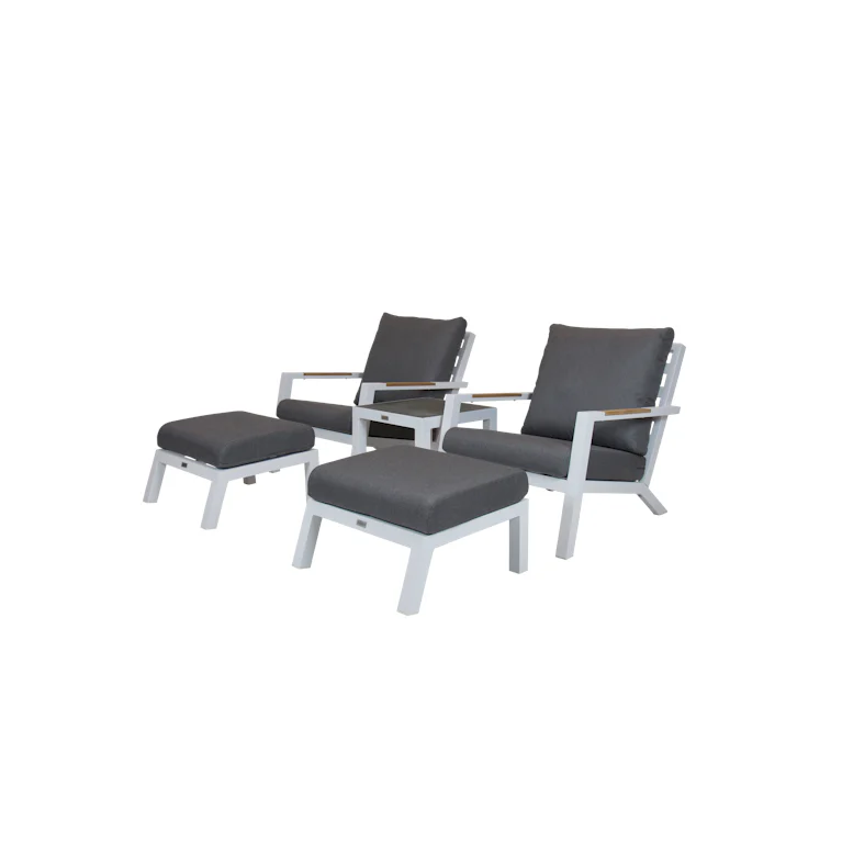 Qopps Ascon set van 2 loungestoelen met 2 voetenbankjes en bijzettafel
